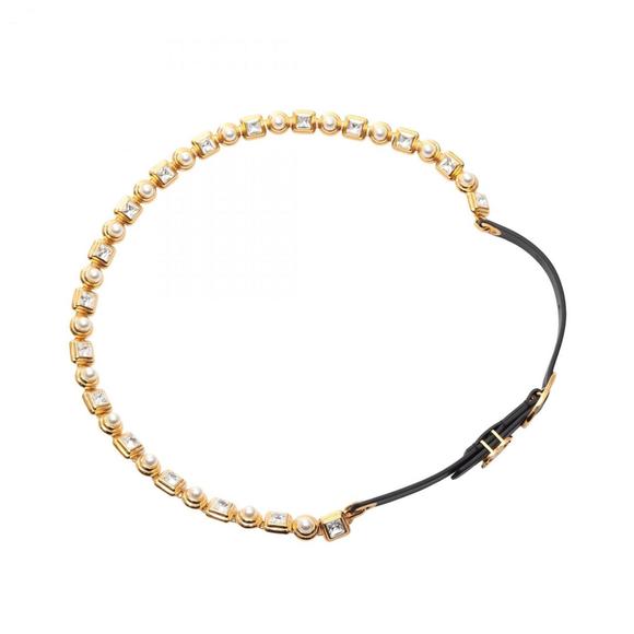 CHANEL Coco Mark Leather Belt with GP Crystal and Faux Pearl, Women's, Black Gol - Picture 1 of 5